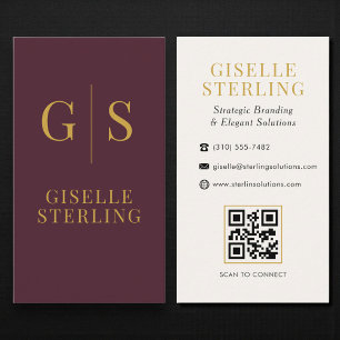 Luxury Gold Accent Burgundy QR Code Business Card