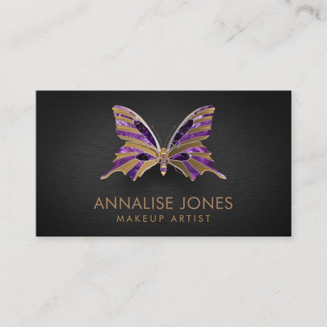 Luxury Gold and Amethyst Butterfly Business Card (Front)