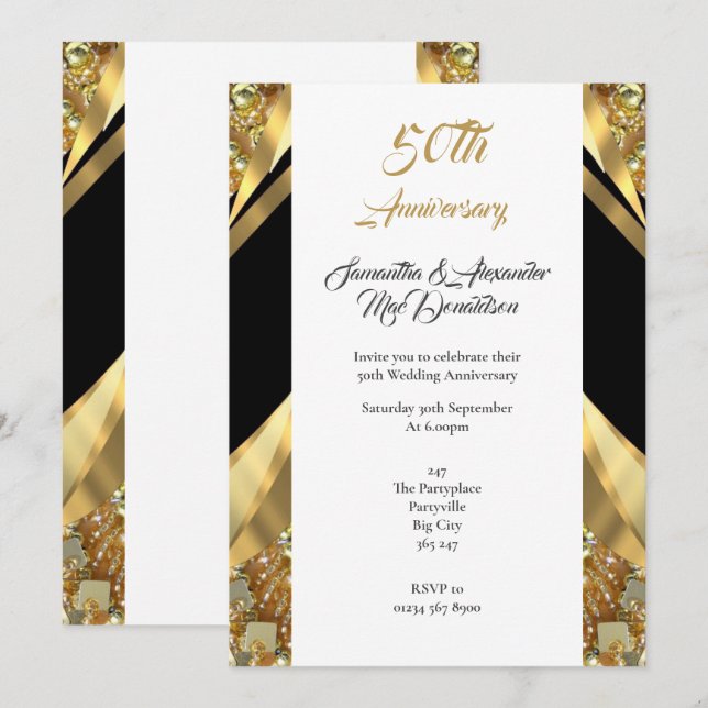 Luxury gold and black 50th  wedding anniversary invitation (Front/Back)