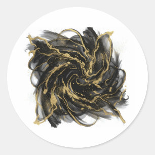 Luxury Gold and Black Abstract Marble Classic Round Sticker