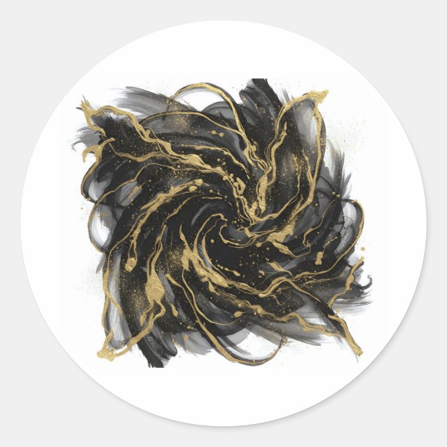 Luxury Gold and Black Abstract Marble  Classic Round Sticker (Front)