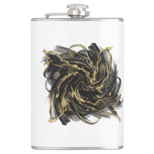 Luxury Gold and Black Abstract Marble  Hip Flask (Front)