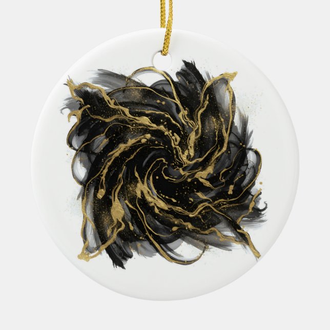 Luxury Gold and Black Abstract Marble Ink Flow Ceramic Tree Decoration (Front)