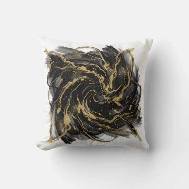 Luxury Gold and Black Abstract Marble Ink Flow Cushion (Front)