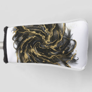 Luxury Gold and Black Abstract Marble Ink Flow Golf Head Cover