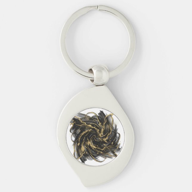 Luxury Gold and Black Abstract Marble Ink Flow Key Ring (Front)