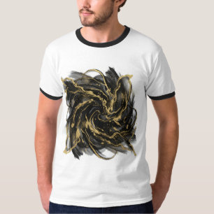 Luxury Gold and Black Abstract Marble Ink Flow T-Shirt