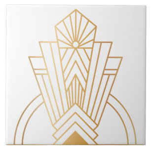 Luxury Gold and Black Art Deco Sunburst Emblem Tile