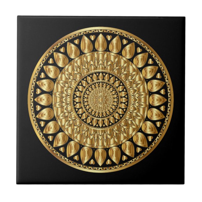 Luxury Gold And Black Artistic Pattern Round Tile (Front)