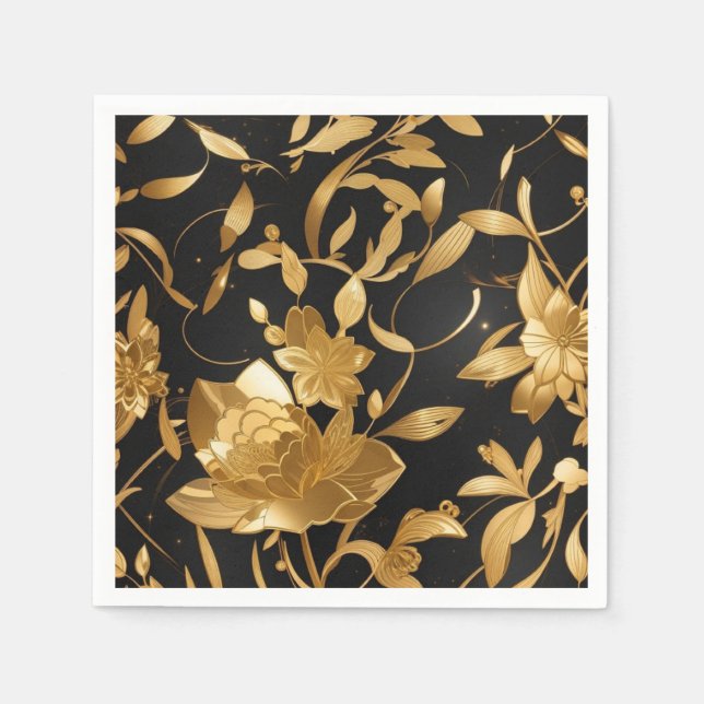 Luxury Gold and Black Floral Napkin (Front)