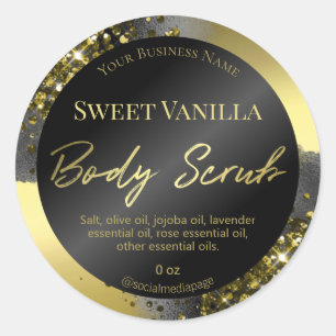 Luxury Gold And Black Glitter Body Scrub Labels