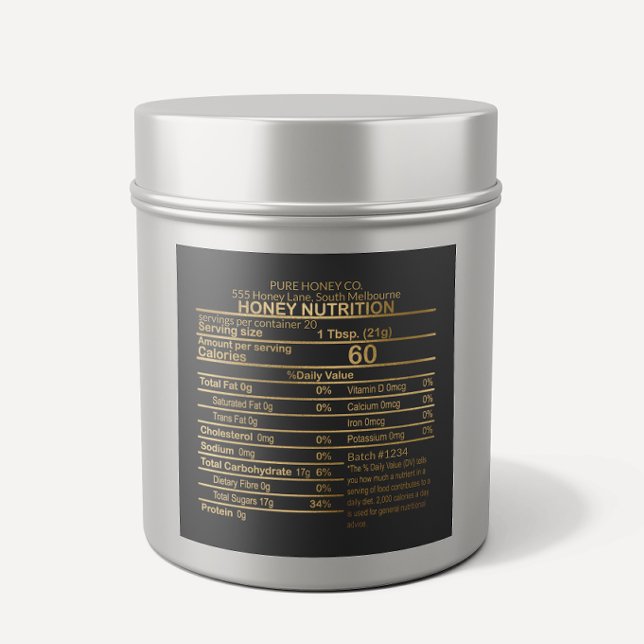 Luxury Gold And Black Honey Nutritional Label (Creator Uploaded)