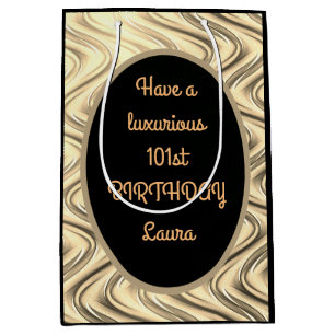 Luxury Gold and Black Personalised 101st Birthday Medium Gift Bag