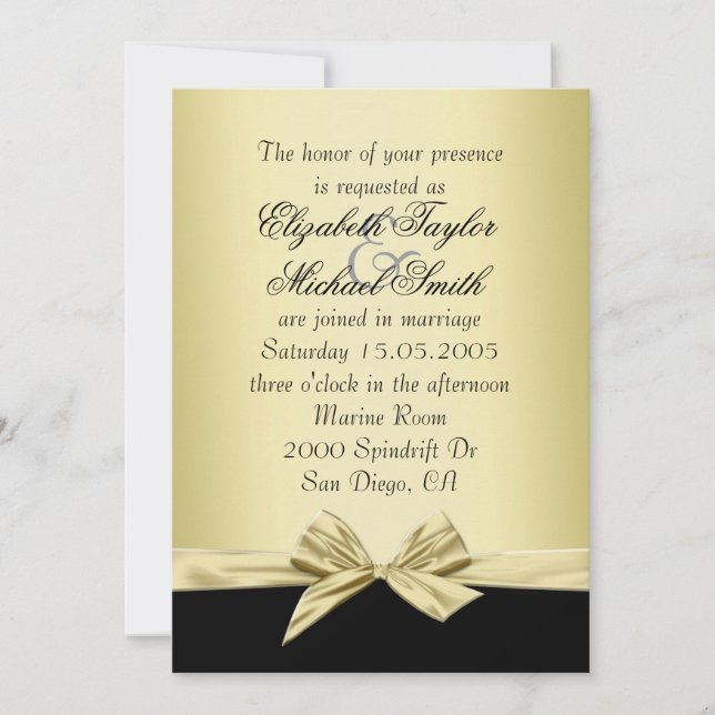 Luxury Gold and Black Ribbon Wedding Invite (Front)