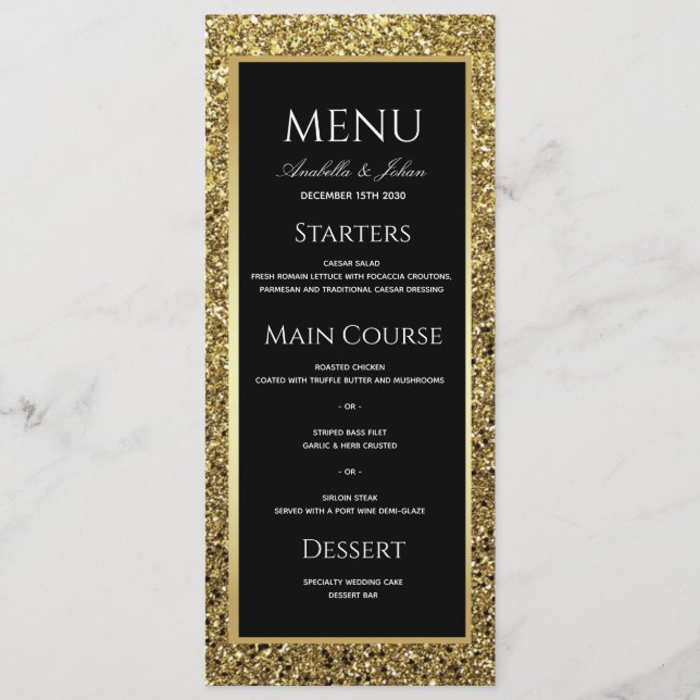 Luxury Gold and Black Wedding Menu (Front)