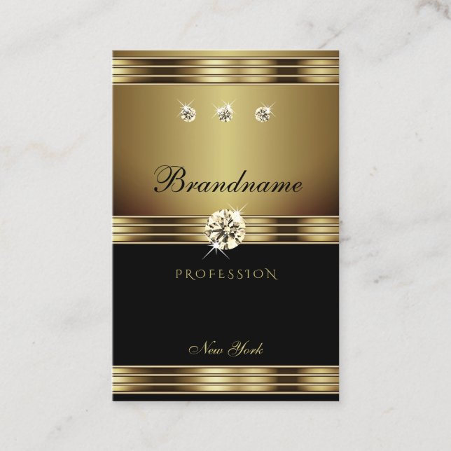 Luxury Gold and Black with Luminous Diamonds Business Card (Front)