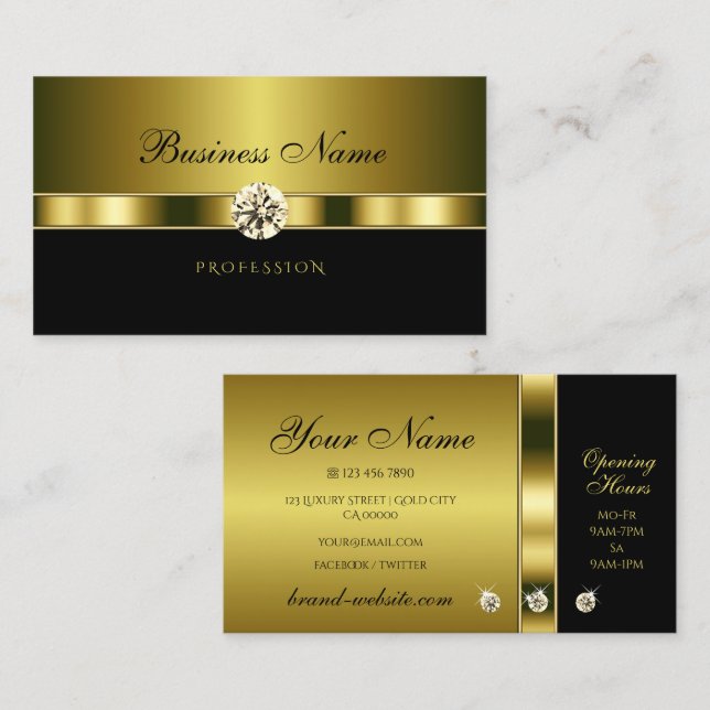 Luxury Gold and Black with Sparkling Rhinestones Business Card (Front/Back)
