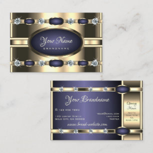 Luxury Gold and Blue Colours with Faux Diamonds Business Card