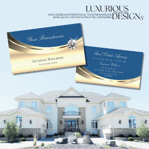Luxury Gold and Blue with Sparkle Diamond Stylish Business Card