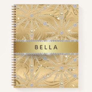 Luxury Gold And Diamond Snowflakes Custom Name Notebook