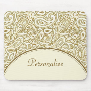Luxury Gold and Ivory Paisley Damask With Name Mouse Mat