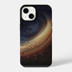 Luxury Gold and Navy Blue Cosmic Swirl Mosaic Gala iPhone 14 Case