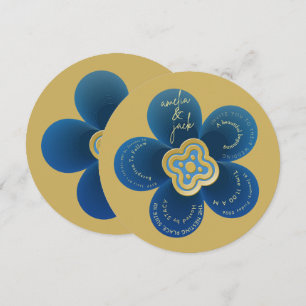 Luxury Gold and Navy Blue Floral Wedding Invitation