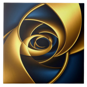 Luxury Gold and Navy Blue Spiral Abstract  Elegant Tile