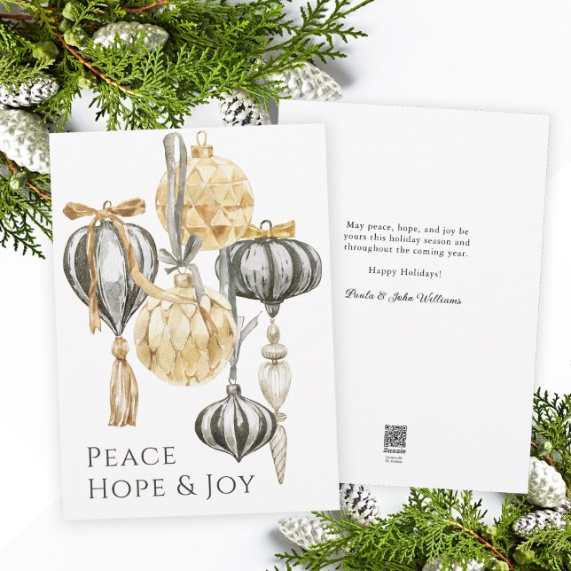 Luxury Gold and Pewter Metallic Ornaments Holiday (An elegant holiday card to send as a printed card or go paperless with a digital download version.)