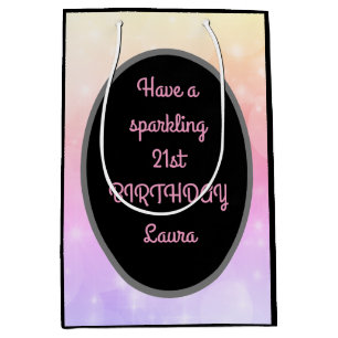 Luxury Gold and Pink Personalised 21st Birthday Medium Gift Bag