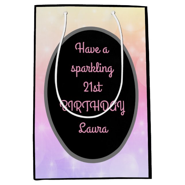 Luxury Gold and Pink Personalised 21st Birthday Medium Gift Bag (Front)