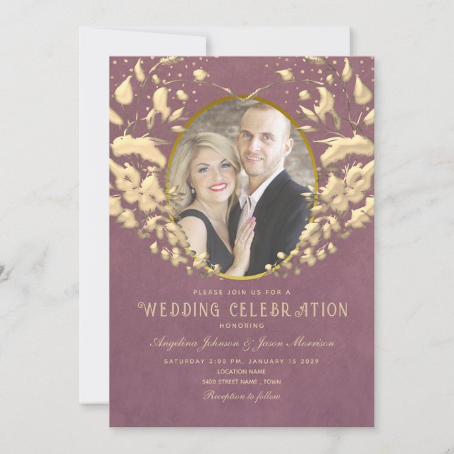 Luxury Gold and Purple Wedding Invitation (Front)