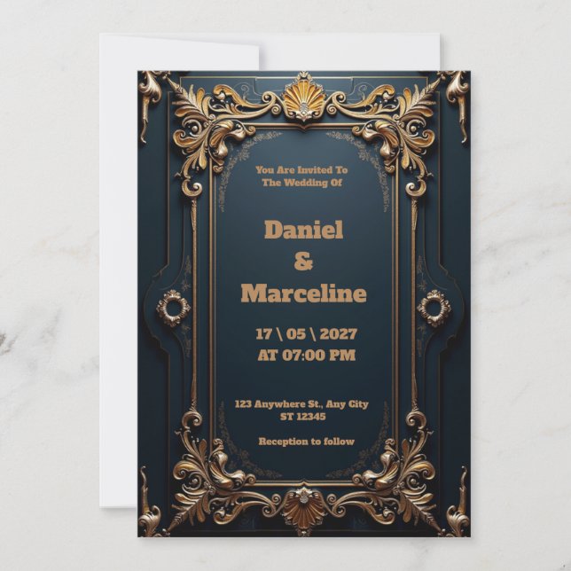 Luxury Gold and Silver Wedding Invitation (Front)