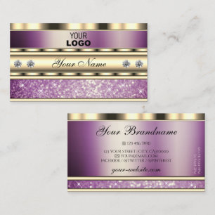Luxury Gold and Sparkling Purple Glitter with Logo Business Card