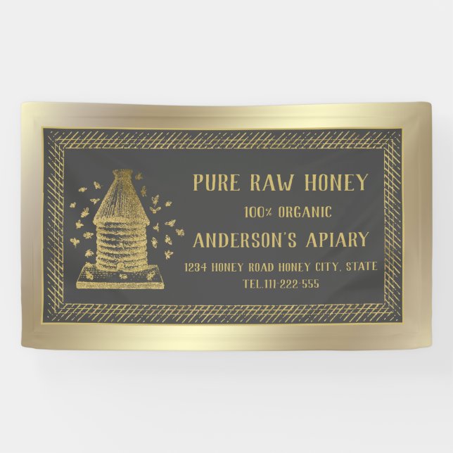 Luxury gold apiary crown bee hive banner (Horizontal)