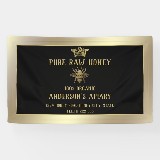 Luxury gold apiary crown honey bee banner (Horizontal)