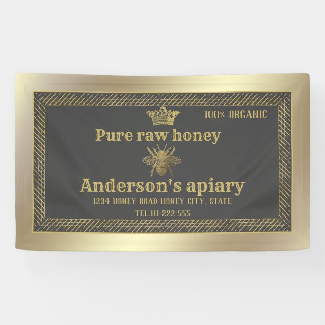 Luxury gold apiary crown honey bee banner (Horizontal)