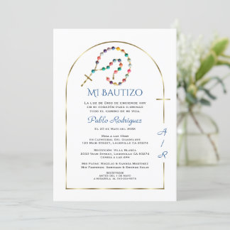 Luxury Gold Arch Rosary Boy Monogram Bautizo Invitation