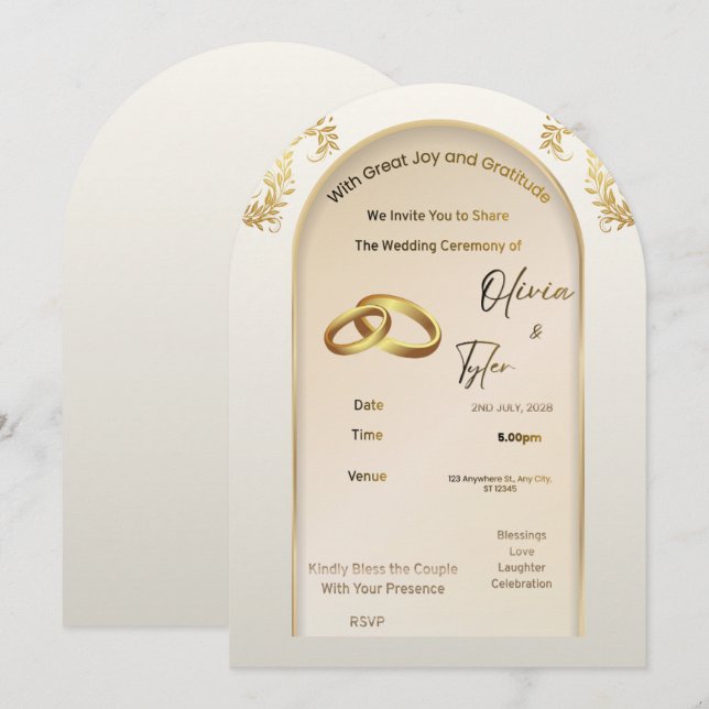 Luxury Gold Arch Wedding Invitation – Elegant Mode (Front/Back)