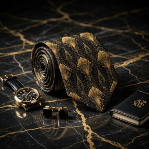 Luxury Gold Art Deco Geometric Gatsby Tie