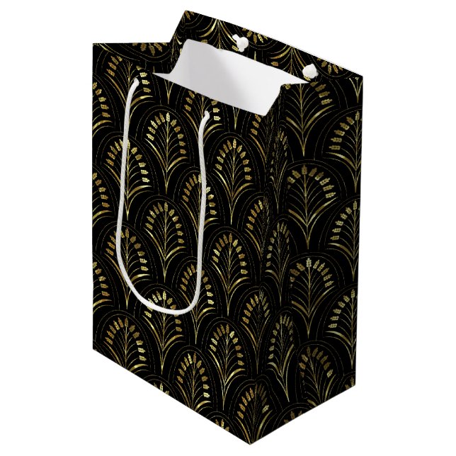 Luxury Gold Art Deco  Medium Gift Bag (Front Angled)