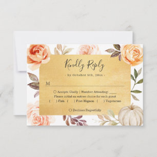 Luxury Gold Autumn Floral Leaves Wedding RSVP Card
