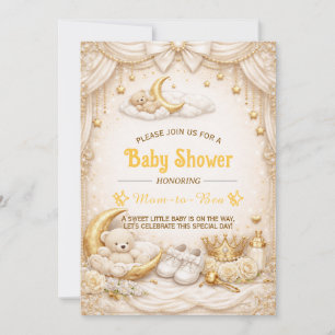 Luxury Gold Baby Shower Invitation with Teddy Bear