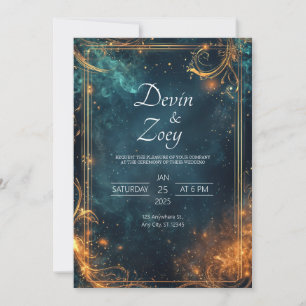 Luxury Gold Baroque Celestial Starry Night Wedding Invitation