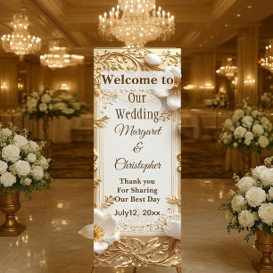 Luxury Gold Baroque Opulent Tulips Vintage Wedding Retractable Banner