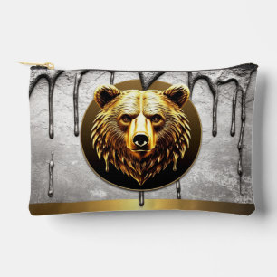 Luxury Gold Bear Emblem Metal Style 🐻 Accessory Pouch