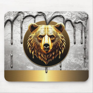 Luxury Gold Bear Emblem Metal Style 🐻 Mouse Mat