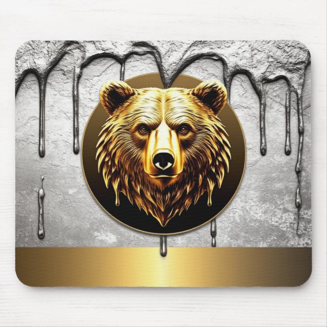 Luxury Gold Bear Emblem Metal Style 🐻 Mouse Mat (Front)