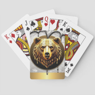 Luxury Gold Bear Emblem Metal Style 🐻 Playing Cards