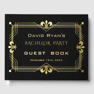 Luxury Gold Black Art Deco 20s Bachelor Party Guest Book